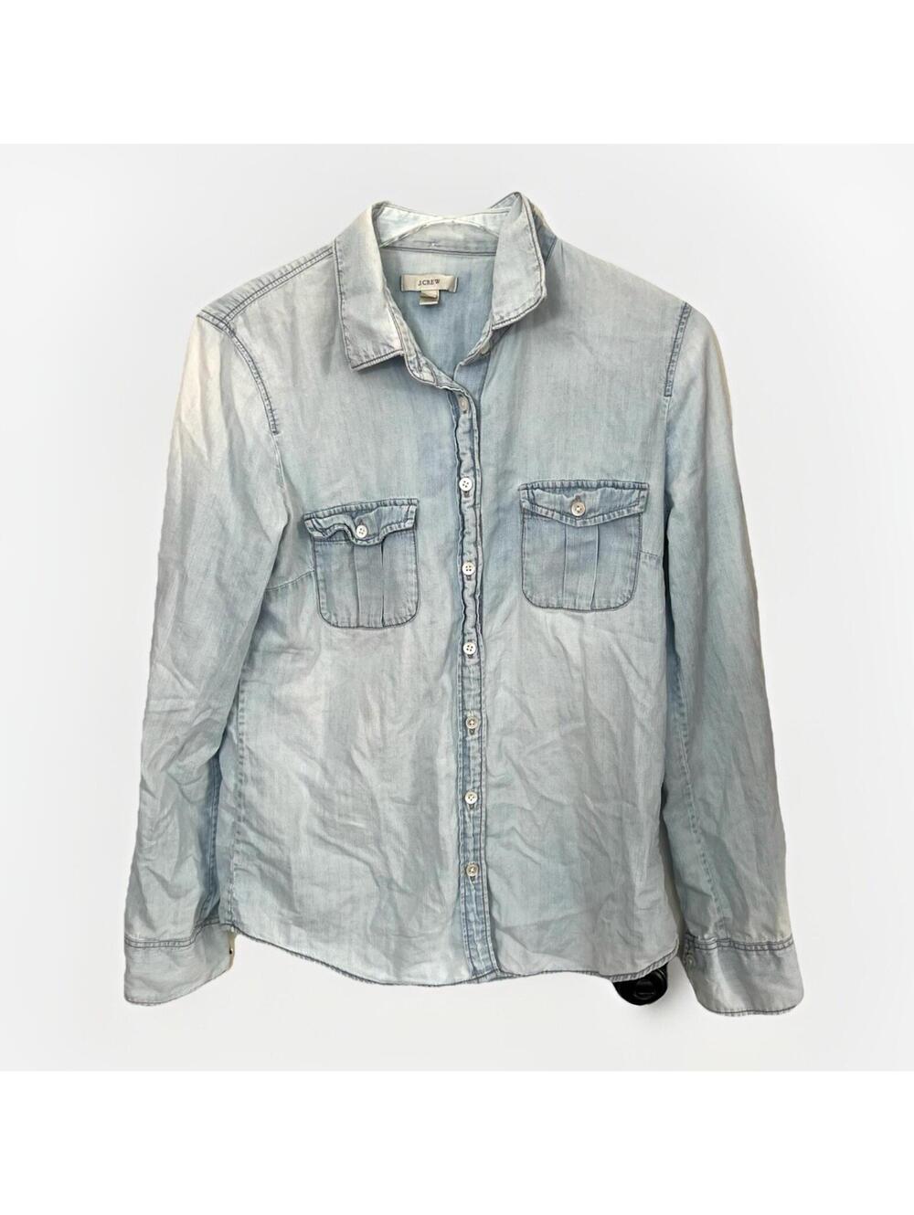 J. Crew Chambray Shirt Womens 4 Blue Denim Button Up Long Sleeve Cotton Pocket